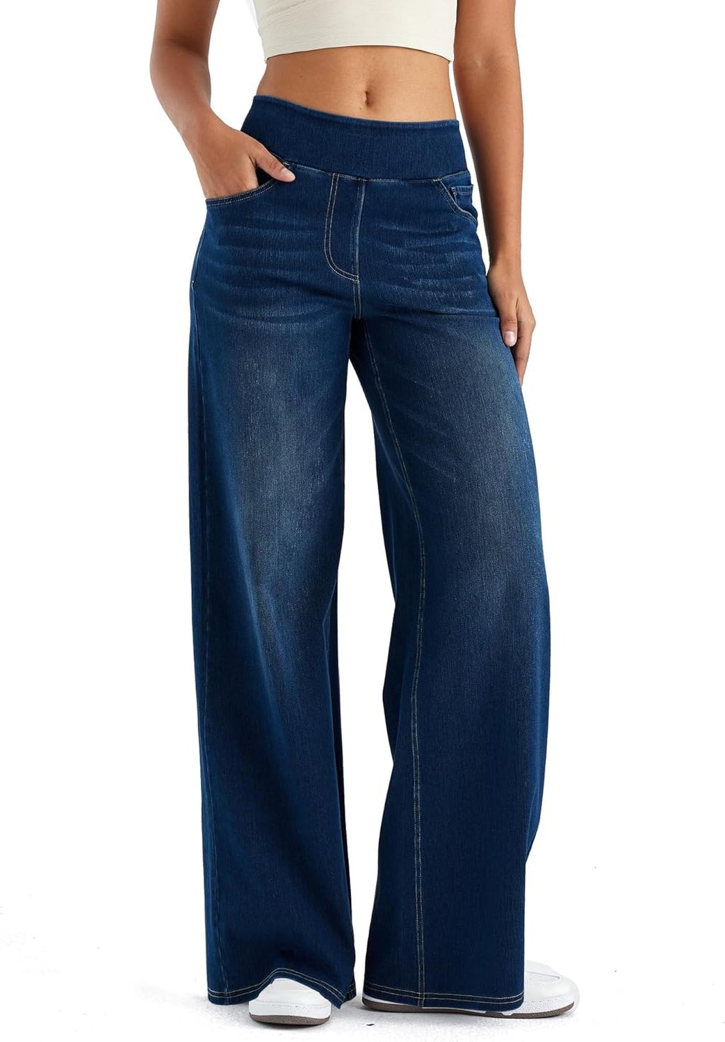 Zaria | Women's Fleece-Lined Wide-Leg High-Waist Pull-On Jeans