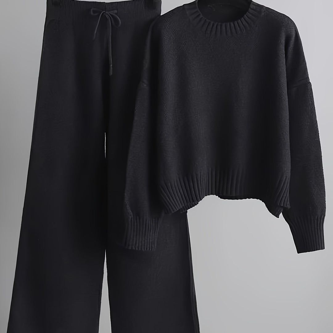 Freya | Women's Ribbed Sweater and Wide-Leg Knitted Pants Set