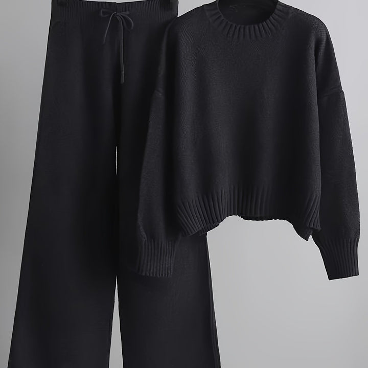 Freya | Women's Ribbed Sweater and Wide-Leg Knitted Pants Set