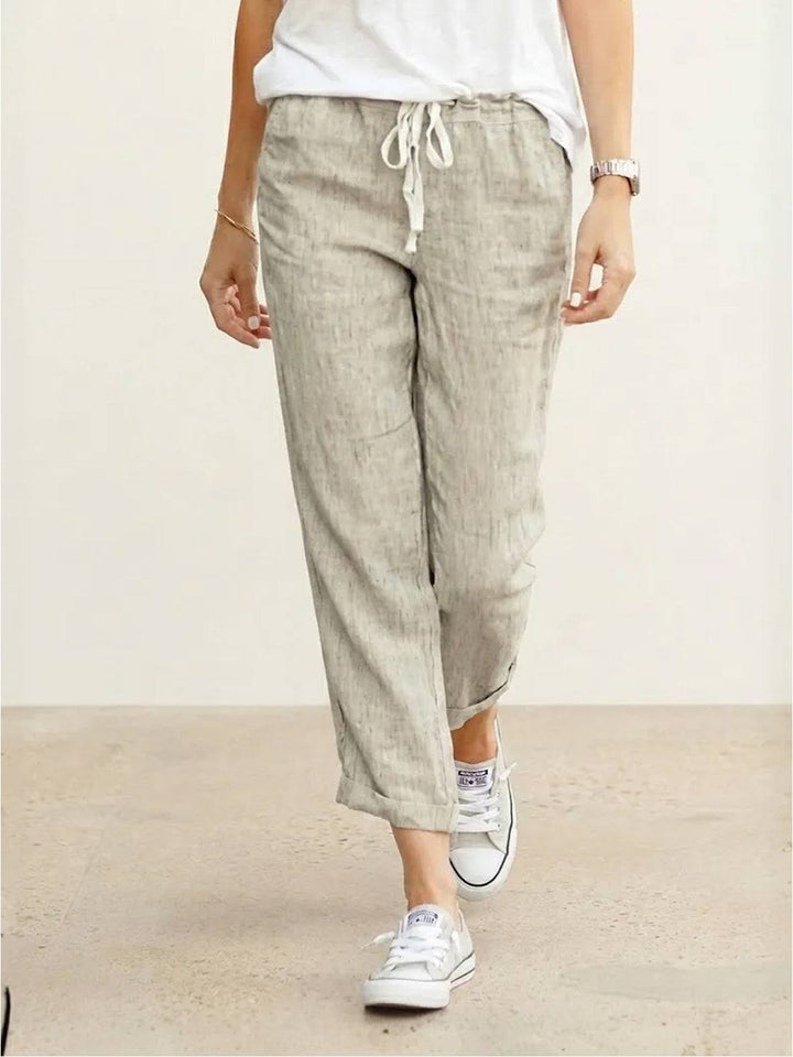 Drawstring Elasticated Waist Cuffed Hem Relaxed Linen Pant