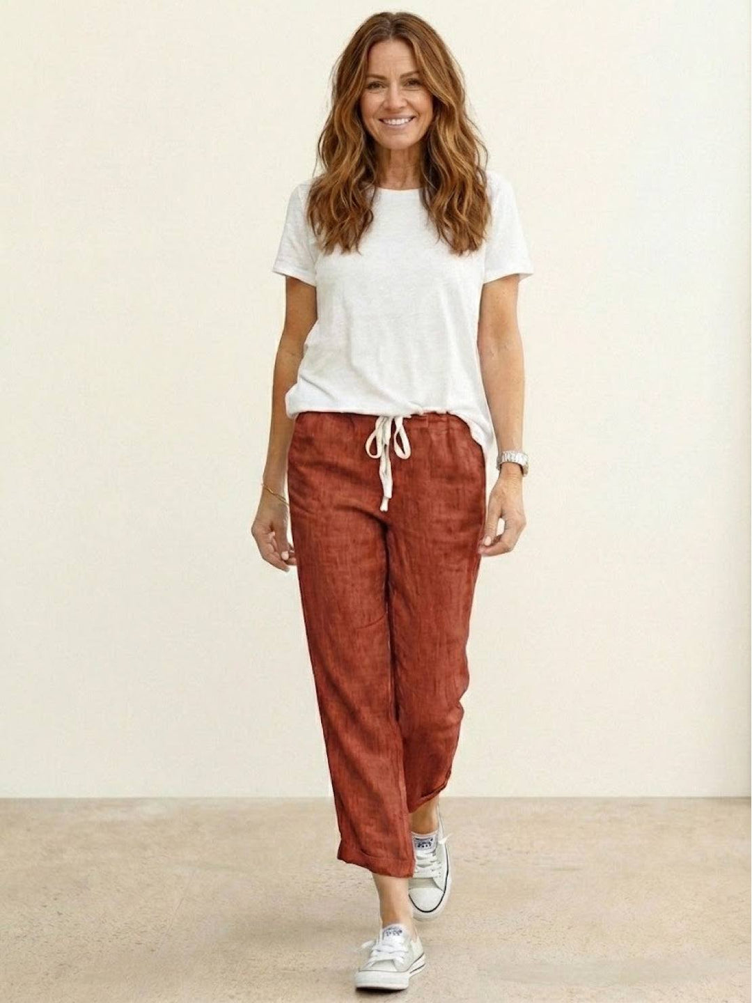 Drawstring Elasticated Waist Cuffed Hem Relaxed Linen Pant