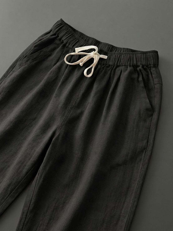 Drawstring Elasticated Waist Cuffed Hem Relaxed Linen Pant