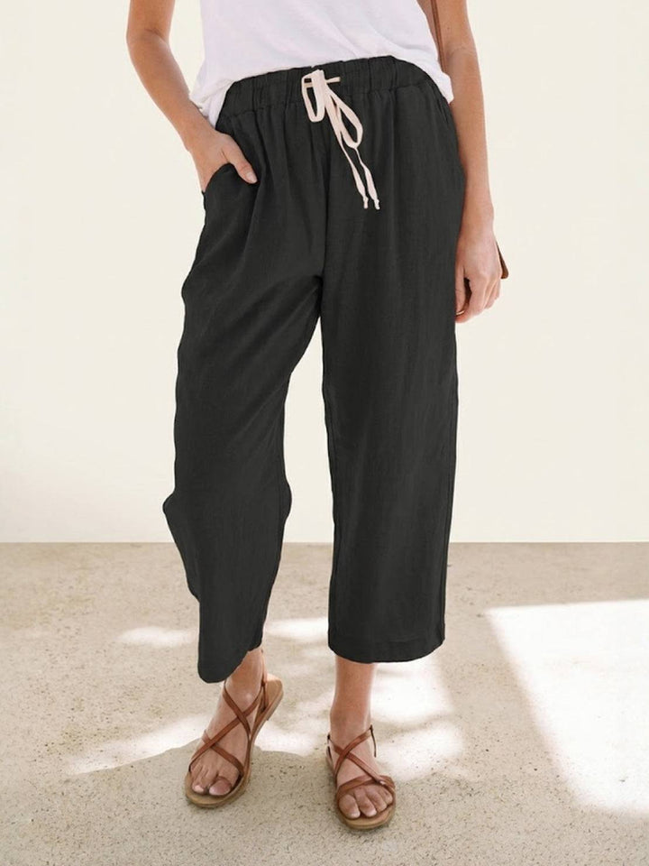 Drawstring Elasticated Waist Cuffed Hem Relaxed Linen Pant