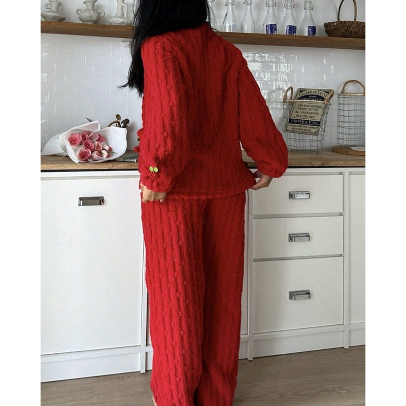 Winnifred | Women's Fuzzy Cherry Print Two-Piece Pajama Set