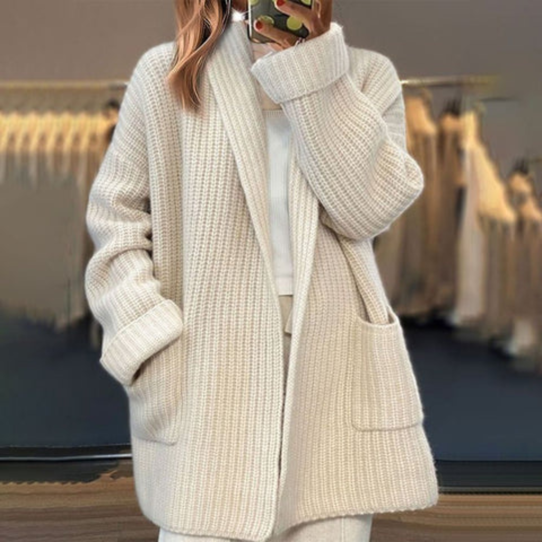 Corinne | Women's Oversized Open-Front Cardigan with Patch Pockets