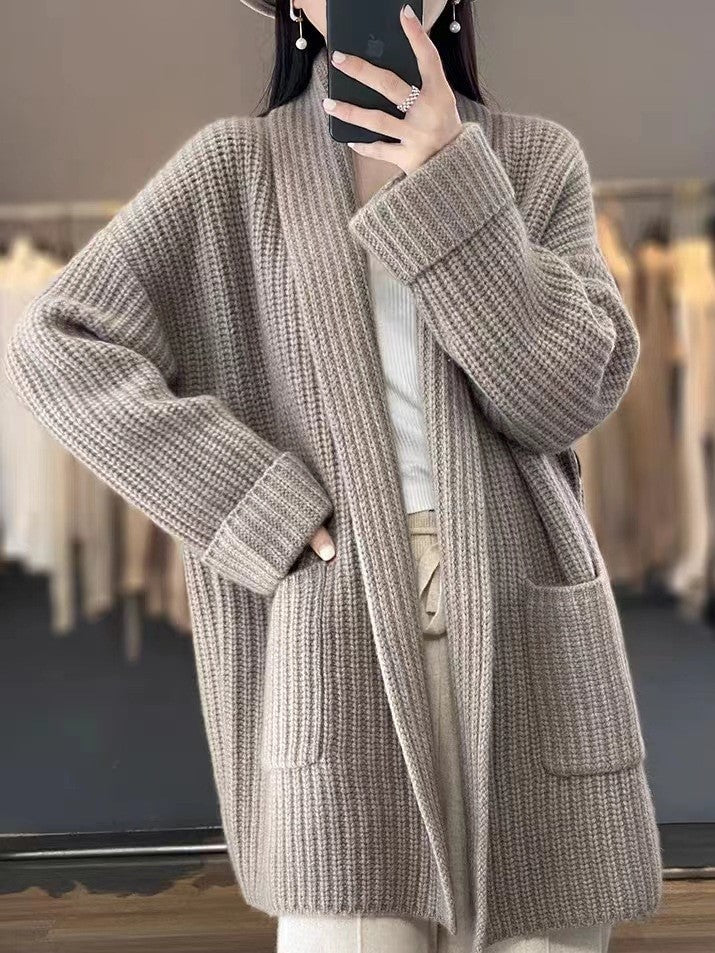 Corinne | Women's Oversized Open-Front Cardigan with Patch Pockets