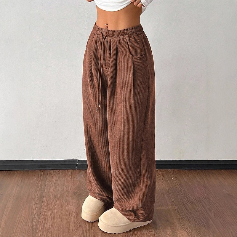 Delphine | Women's Corduroy Wide-Leg Pants with Drawstring Waist