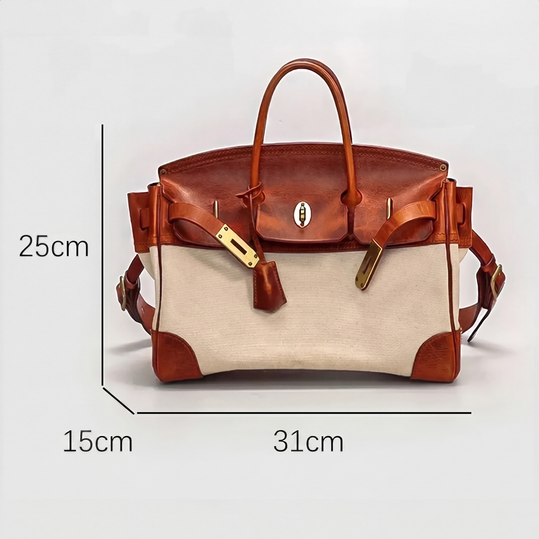 Canvas Leather Trim Gold Hardware Top Handle Weekend Bag