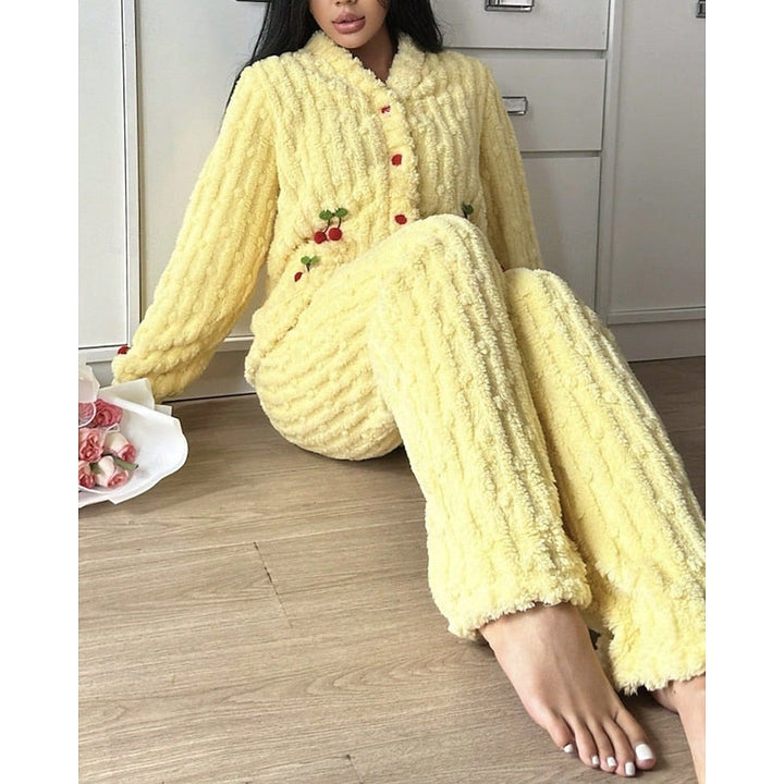 Winnifred | Women's Fuzzy Cherry Print Two-Piece Pajama Set