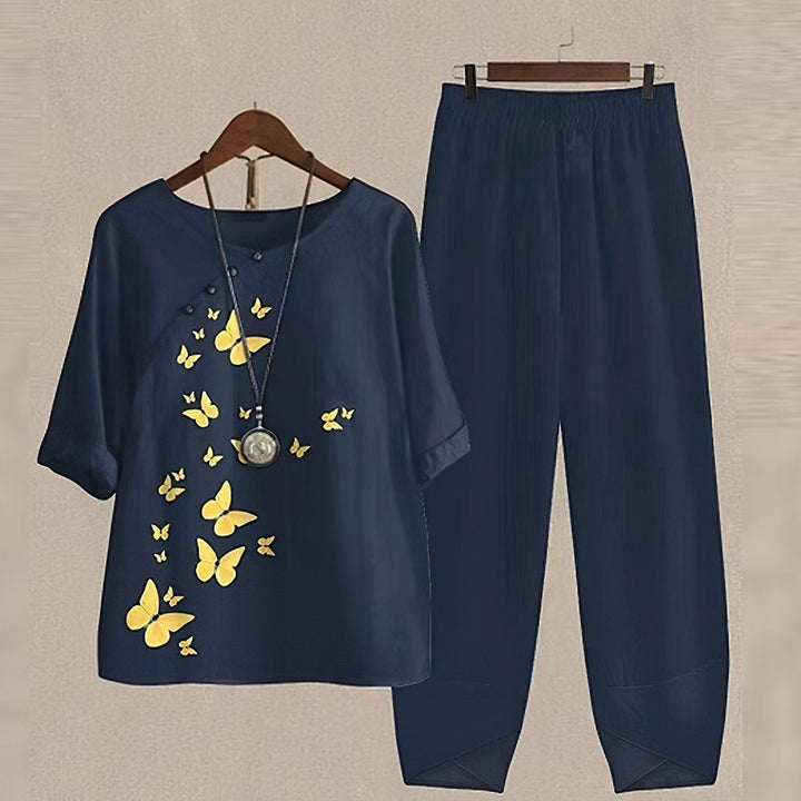 Botanical Print Wide Leg Two Piece Set for Casual Style