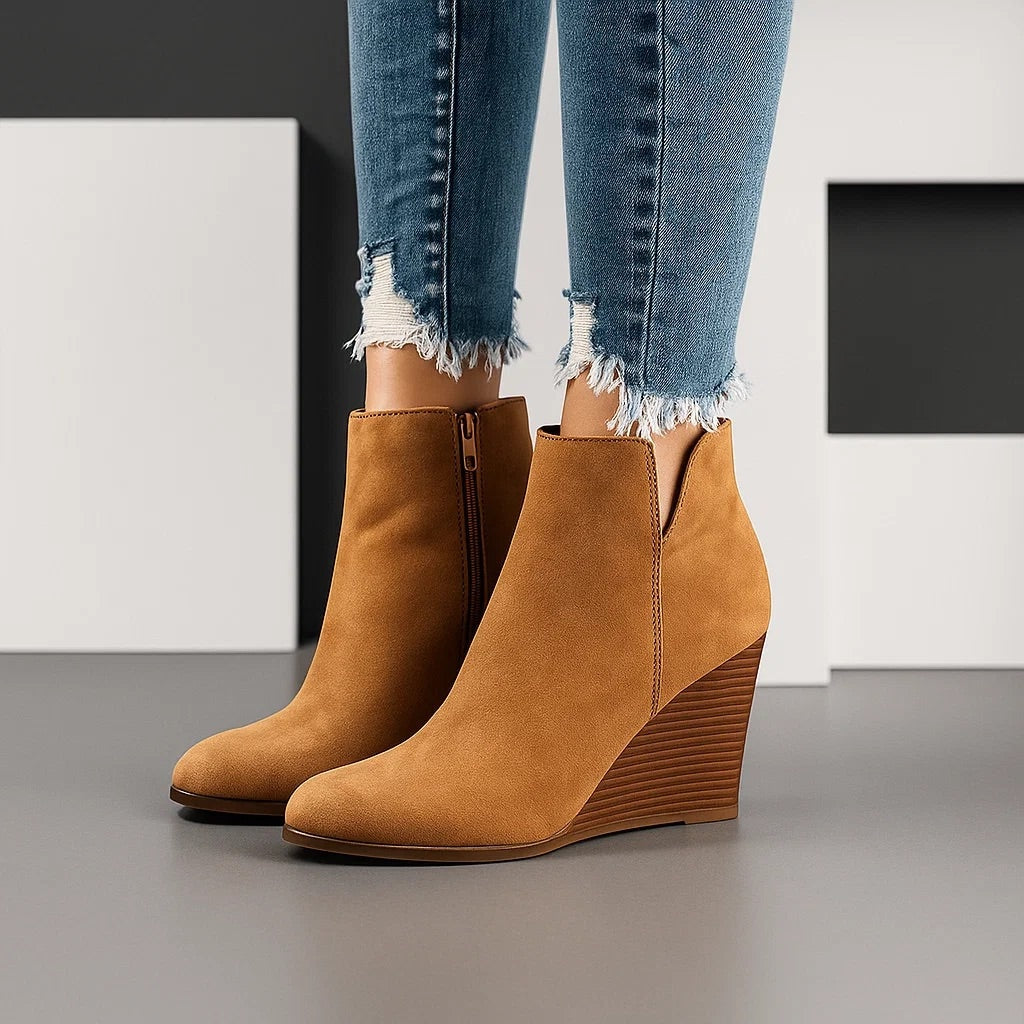 Beatrix | Women's Brown Suede Wedge Ankle Boots