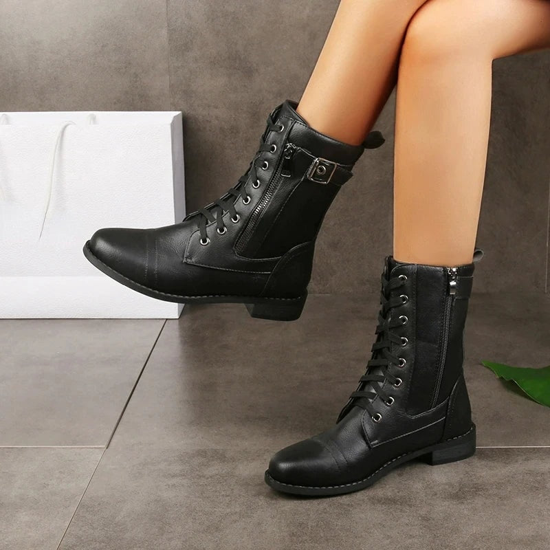 Cosima | Women's Faux Leather Lace-Up Combat Ankle Boots
