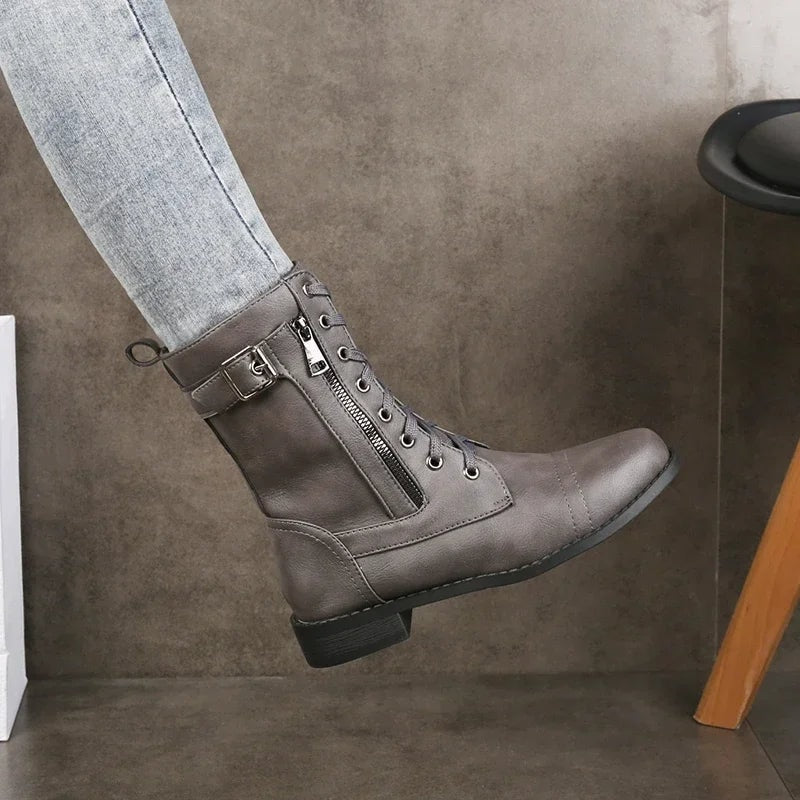 Cosima | Women's Faux Leather Lace-Up Combat Ankle Boots