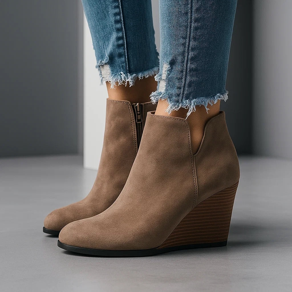 Beatrix | Women's Brown Suede Wedge Ankle Boots