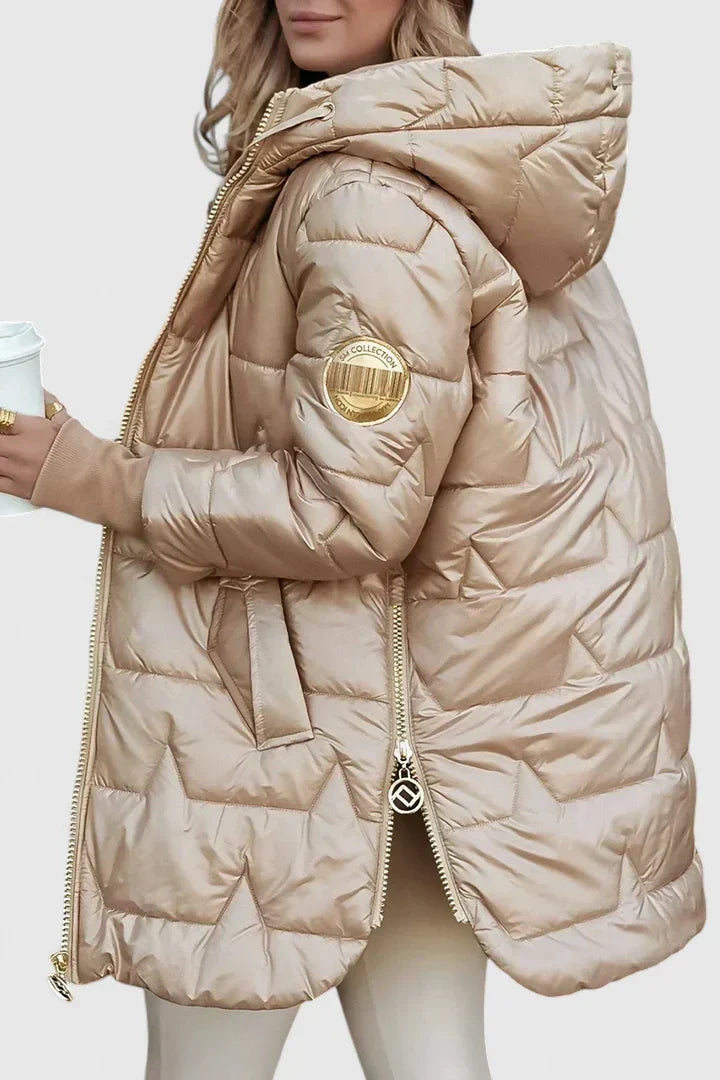 Lyzzandra | Women's Long Hooded Puffer Coat with Zip Front