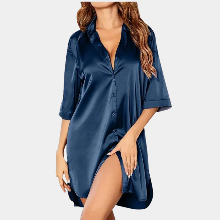 Satin Button Down Oversized Sleep Shirt Mini Dress