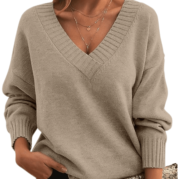 Fenna | Women's Oversized V-Neck Sweater with Ribbed Trim