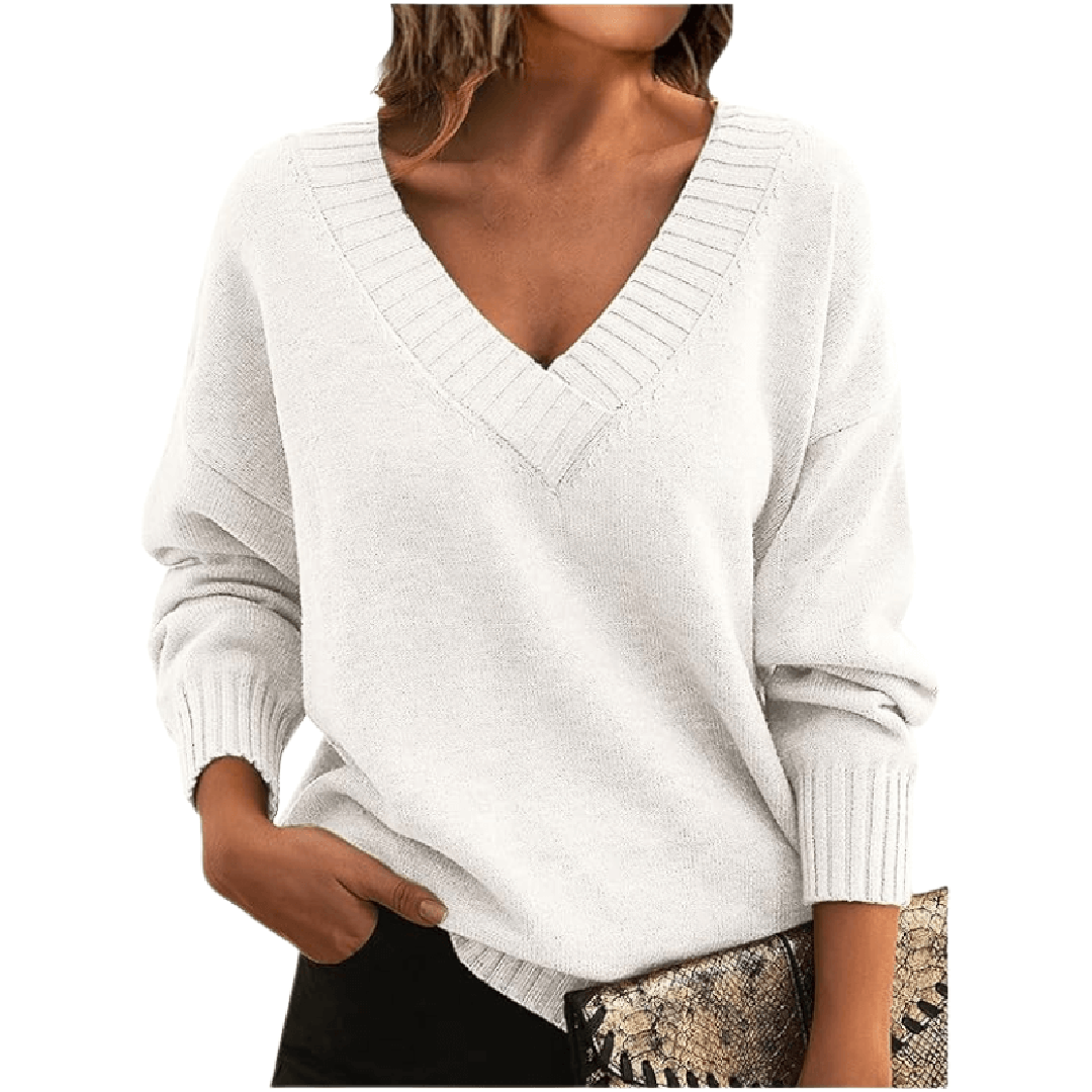 Fenna | Women's Oversized V-Neck Sweater with Ribbed Trim
