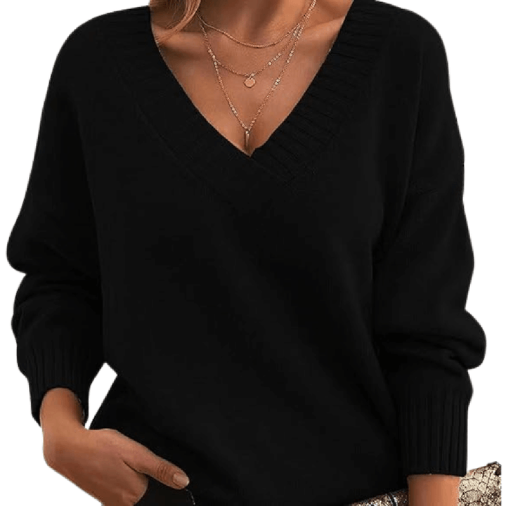 Fenna | Women's Oversized V-Neck Sweater with Ribbed Trim