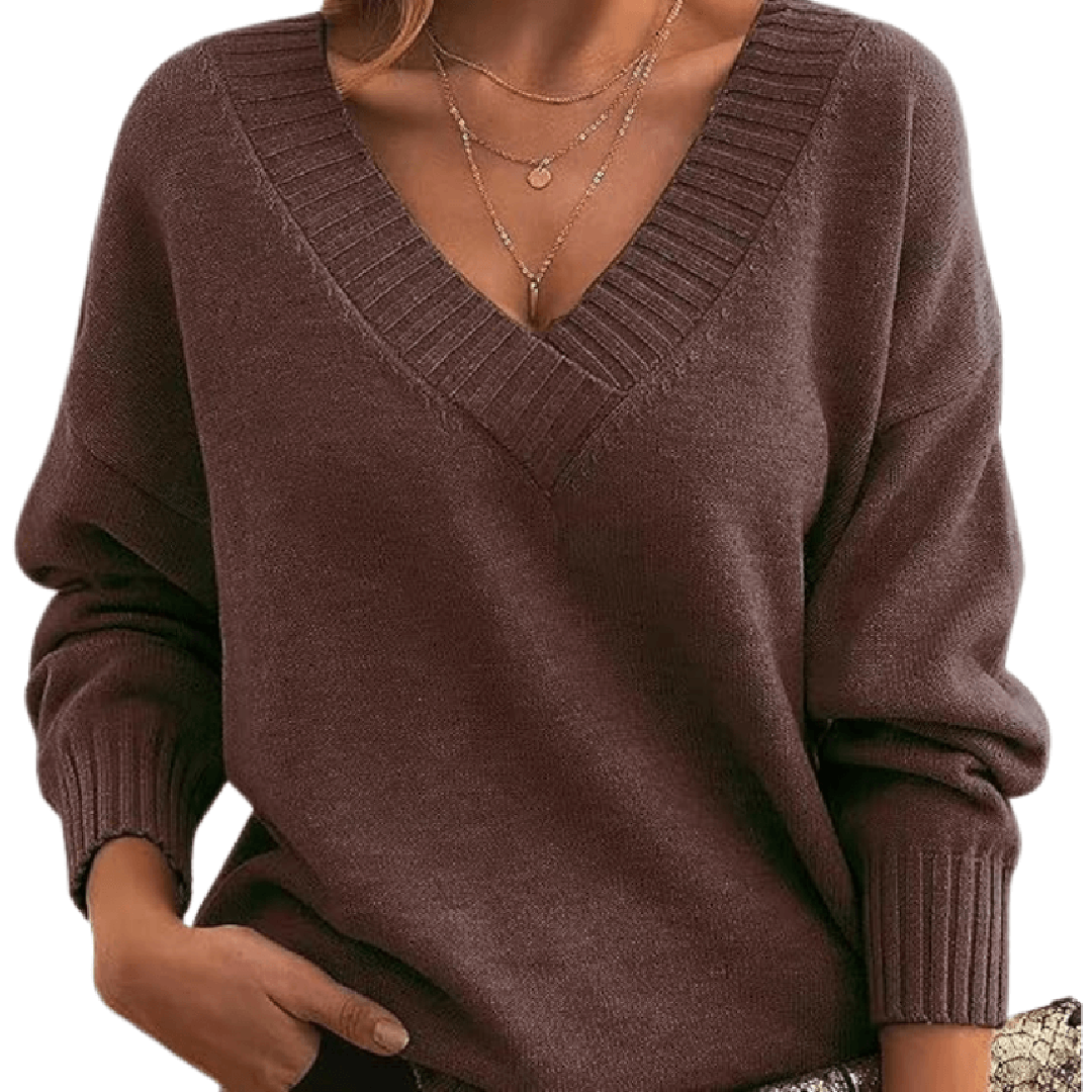 Fenna | Women's Oversized V-Neck Sweater with Ribbed Trim