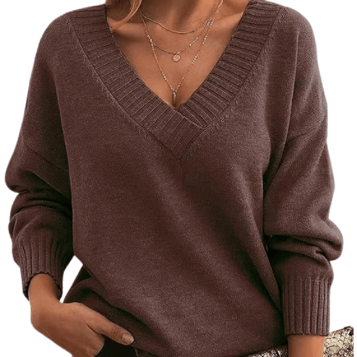 Fenna | Women's Oversized V-Neck Sweater with Ribbed Trim