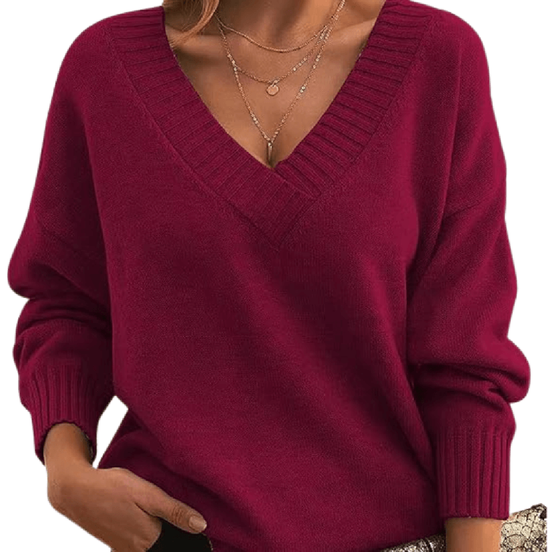 Fenna | Women's Oversized V-Neck Sweater with Ribbed Trim