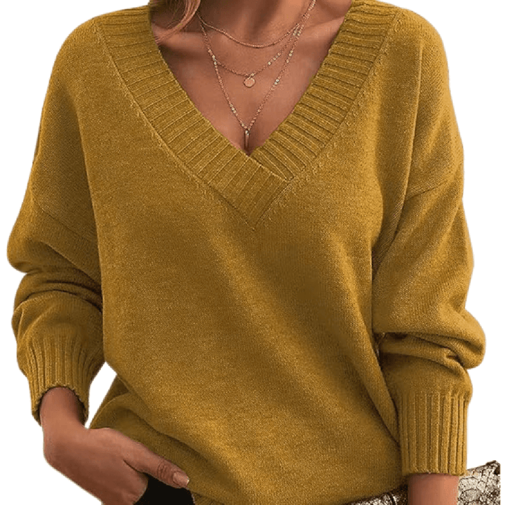 Fenna | Women's Oversized V-Neck Sweater with Ribbed Trim