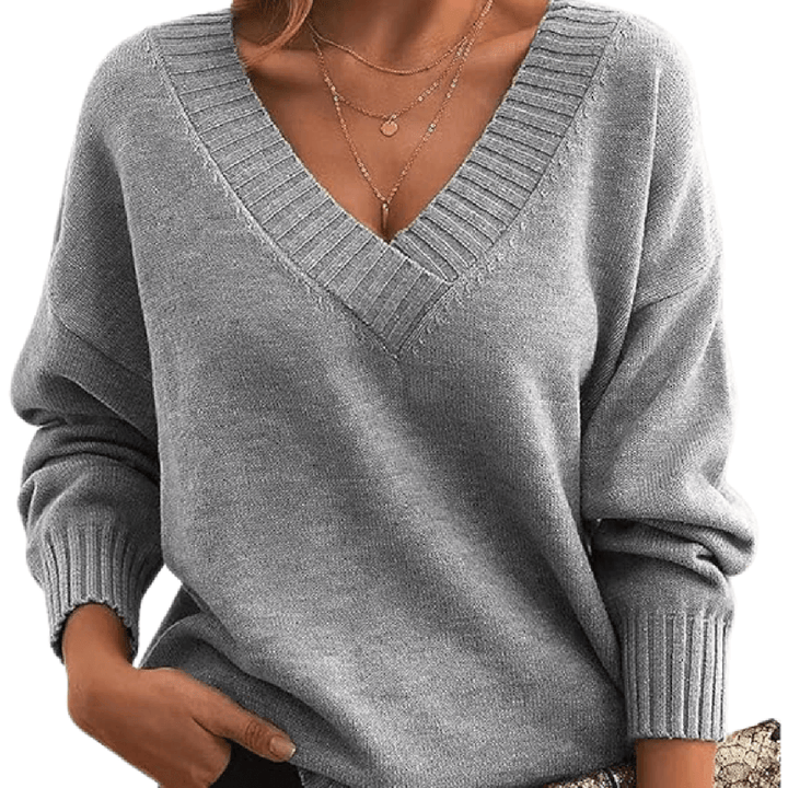 Fenna | Women's Oversized V-Neck Sweater with Ribbed Trim