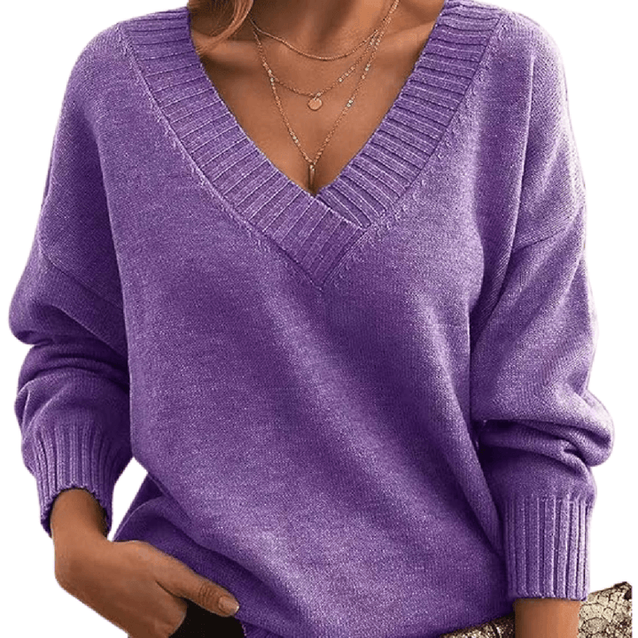 Fenna | Women's Oversized V-Neck Sweater with Ribbed Trim