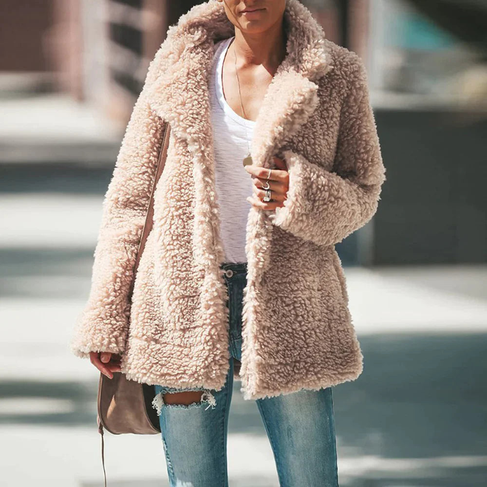 Jamie | Women's Relaxed Fit Teddy Fleece Jacket with Notched Lapel