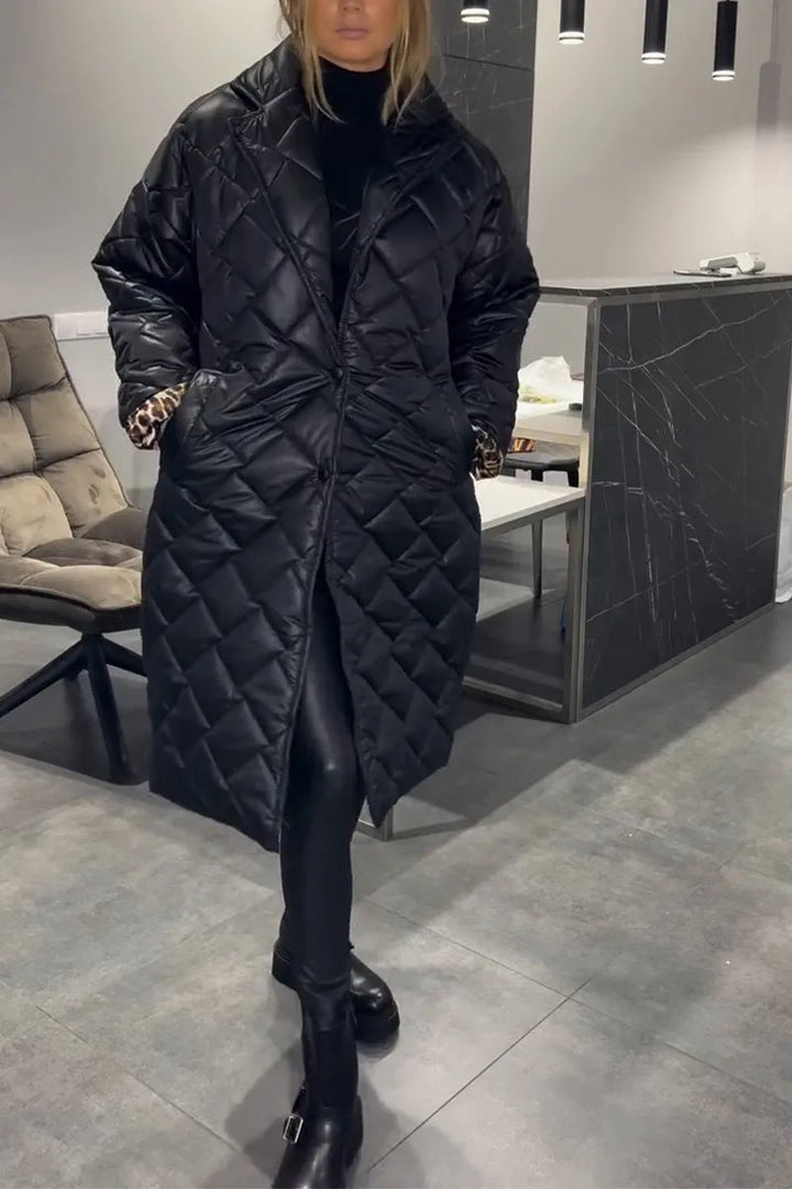 Marisol | Women's Longline Quilted Coat with Leopard Print Lining