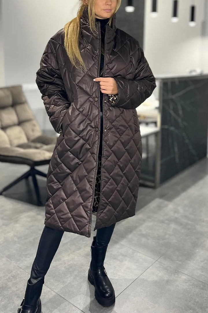 Marisol | Women's Longline Quilted Coat with Leopard Print Lining