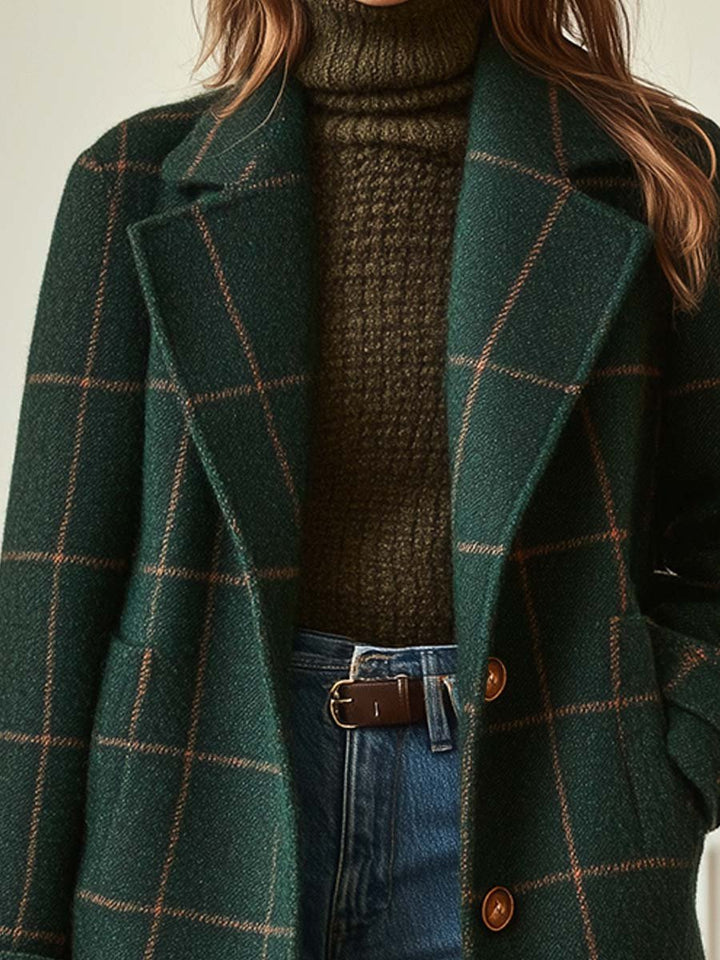 Genevieve | Women's Plaid Tweed Coat with Notch Lapel
