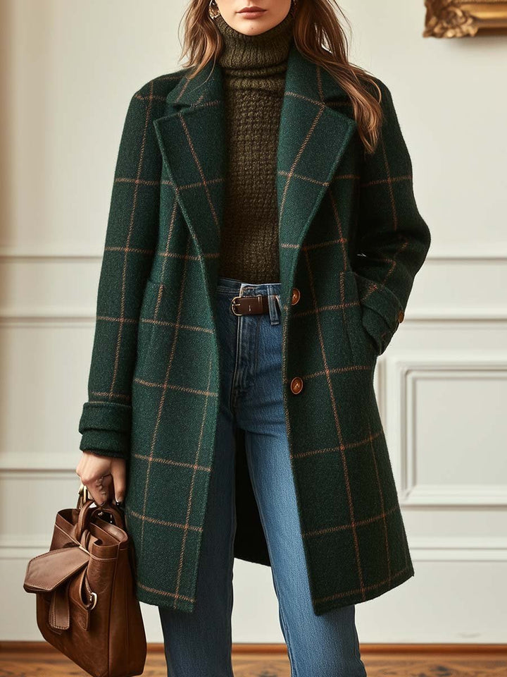 Genevieve | Women's Plaid Tweed Coat with Notch Lapel