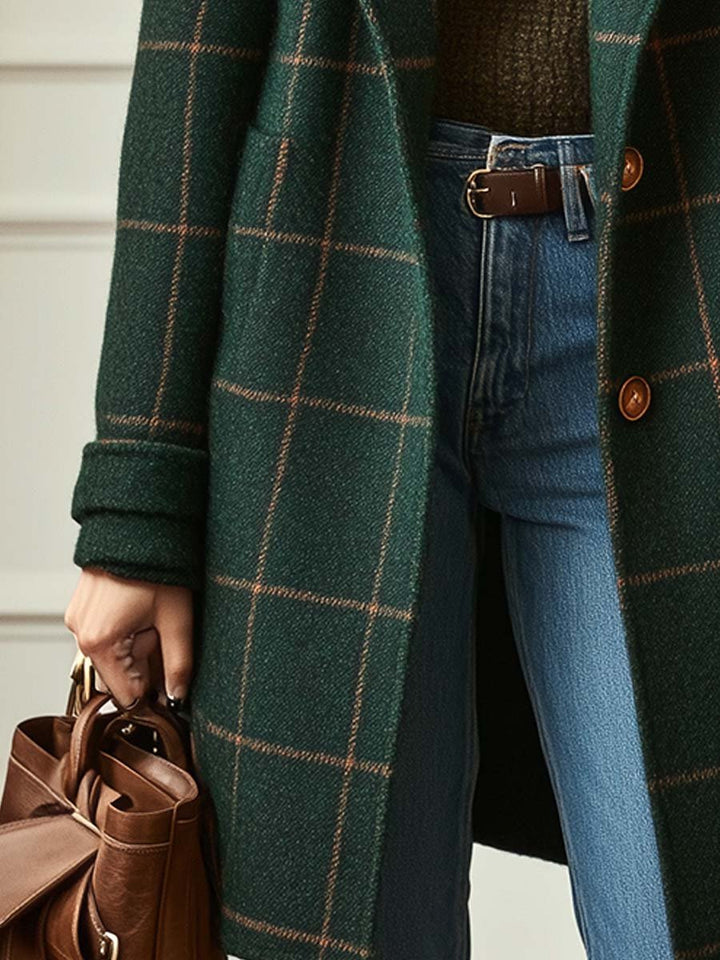 Genevieve | Women's Plaid Tweed Coat with Notch Lapel