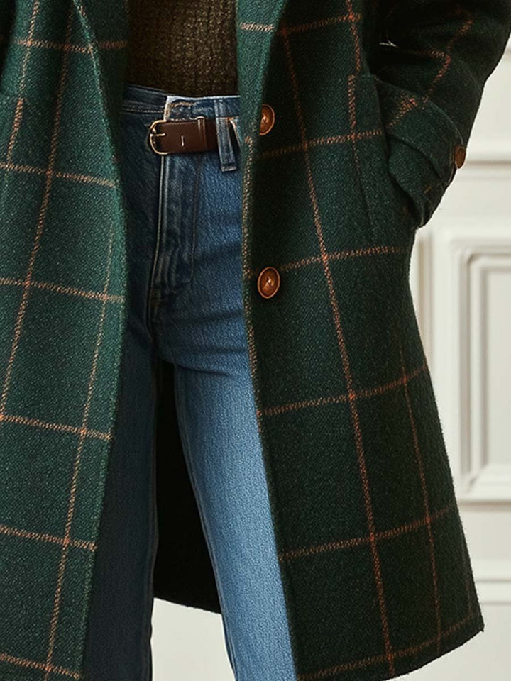 Genevieve | Women's Plaid Tweed Coat with Notch Lapel