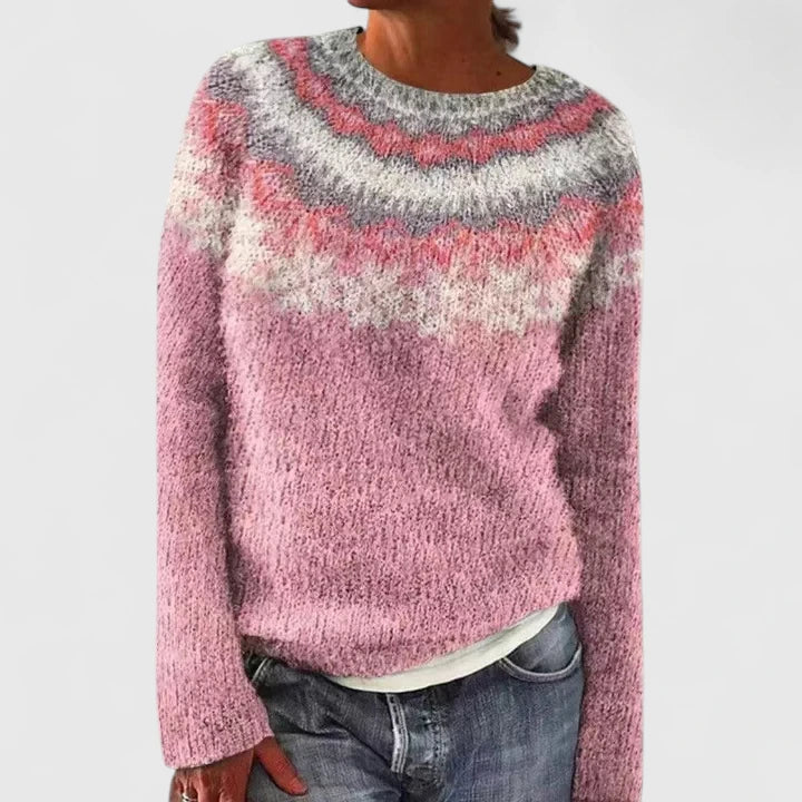 Yvanderrah | Women's Fair Isle Fuzzy Knit Crew Neck Sweater