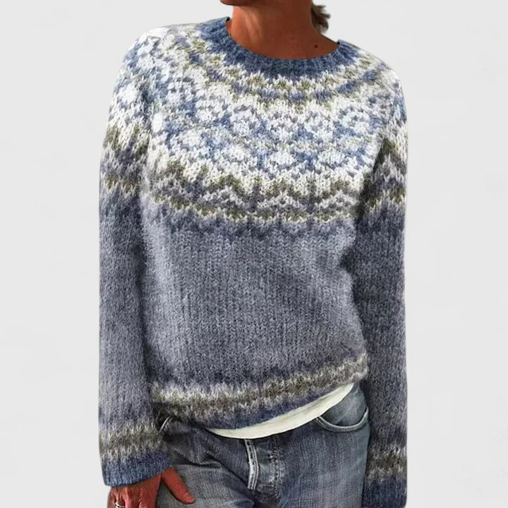 Yvanderrah | Women's Fair Isle Fuzzy Knit Crew Neck Sweater