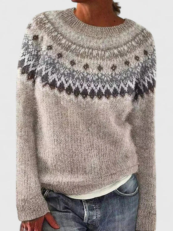 Yvanderrah | Women's Fair Isle Fuzzy Knit Crew Neck Sweater