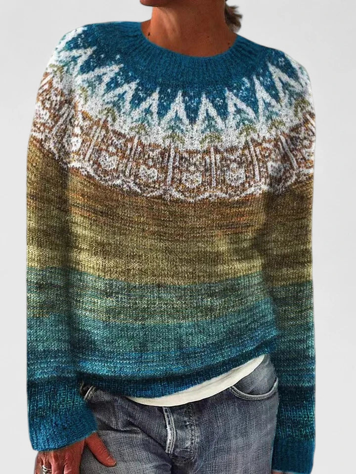 Yvanderrah | Women's Fair Isle Fuzzy Knit Crew Neck Sweater
