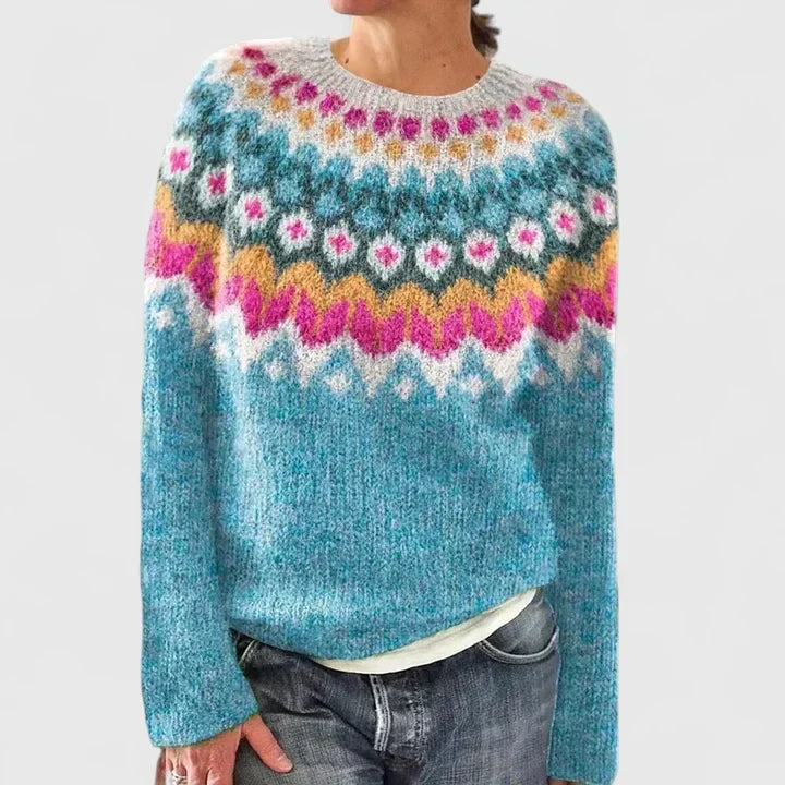 Yvanderrah | Women's Fair Isle Fuzzy Knit Crew Neck Sweater