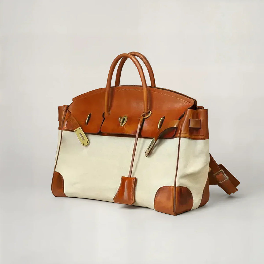 Canvas Leather Trim Gold Hardware Top Handle Weekend Bag