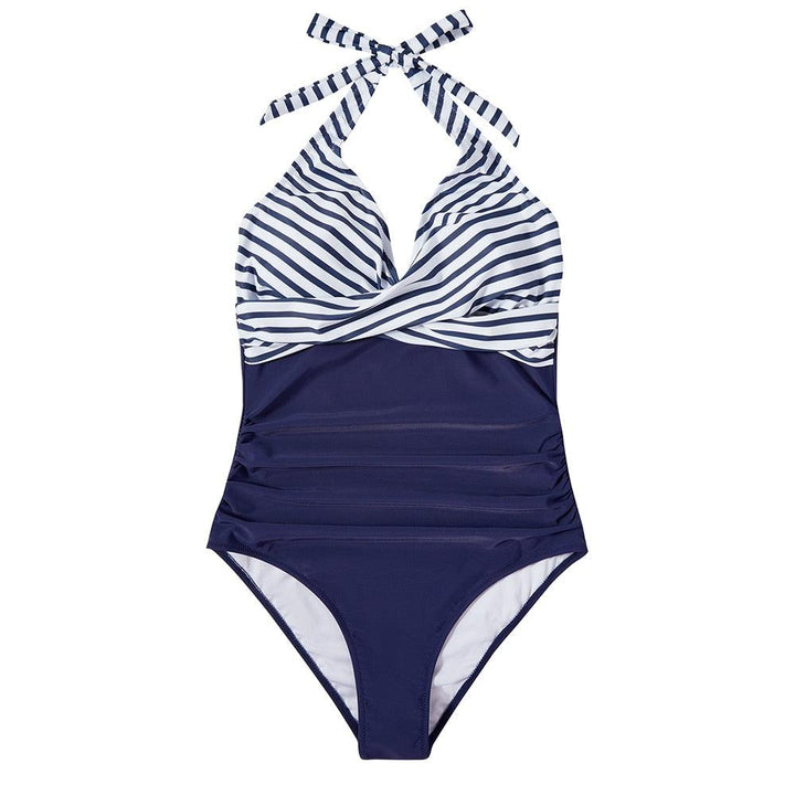 Print Wrap Halter Ruched One Piece Swimsuit