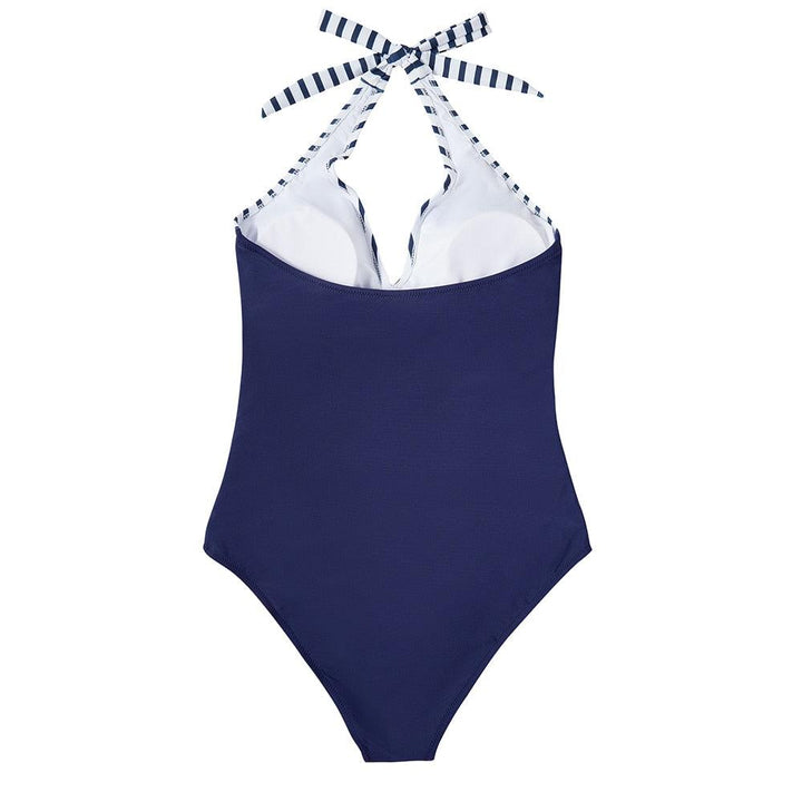 Print Wrap Halter Ruched One Piece Swimsuit