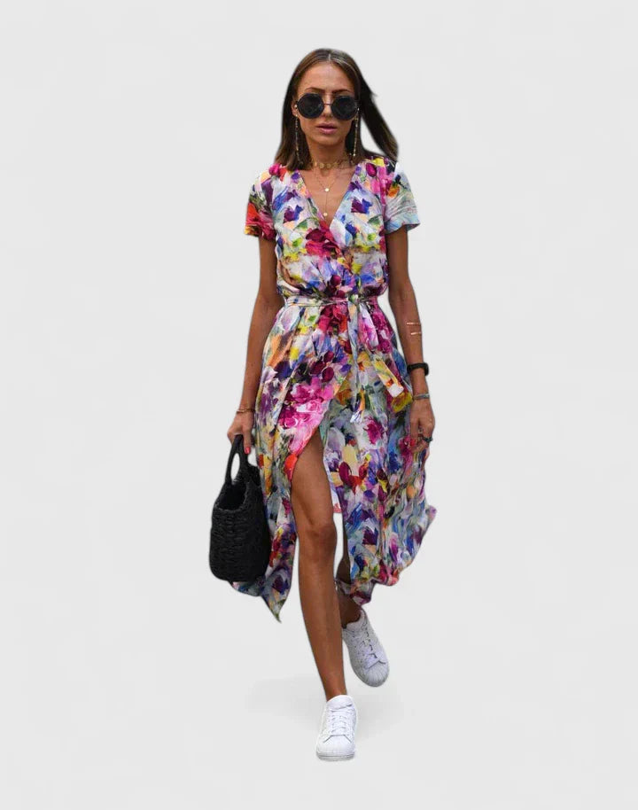 Floral Wrap Midi Dress Casual Summer A Line