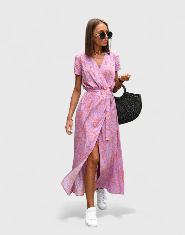 Floral Wrap Midi Dress Casual Summer A Line