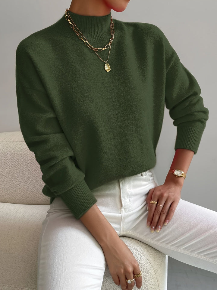Elara | Women's Drop Shoulder Turtleneck Sweater with Ribbed Cuffs