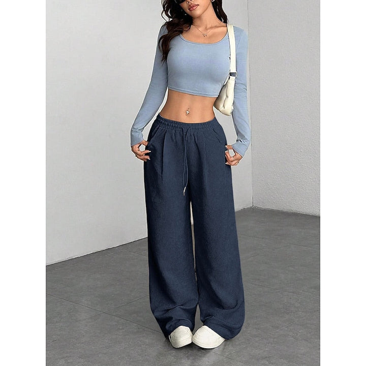 Delphine | Women's Corduroy Wide-Leg Pants with Drawstring Waist