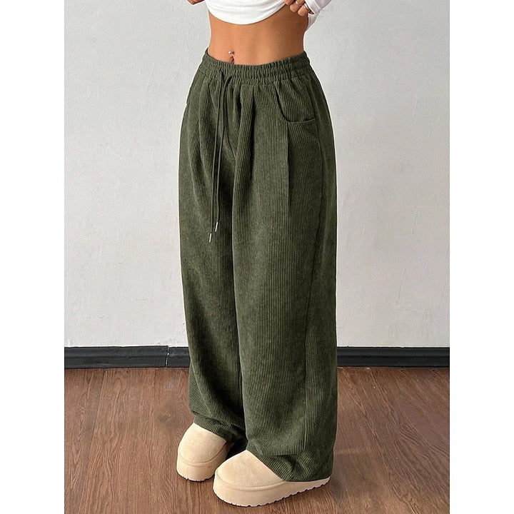 Delphine | Women's Corduroy Wide-Leg Pants with Drawstring Waist
