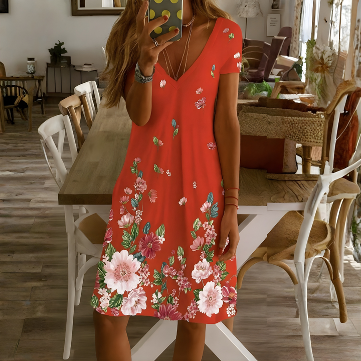 Floral Print A Line Casual Summer Midi Dress